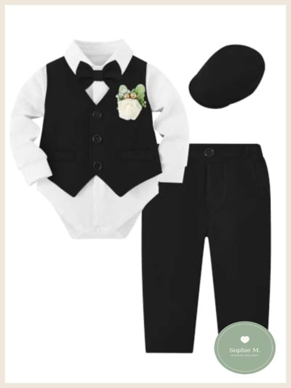 Baby Boy Tuxedo Suit Set 0-24M Cotton Blend Formal Wedding Outfit